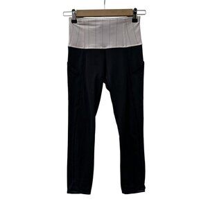 Lululemon Wunder Under Crop Luon Stripe Zip Waist Side Pockets‎ Leggings Women 4
